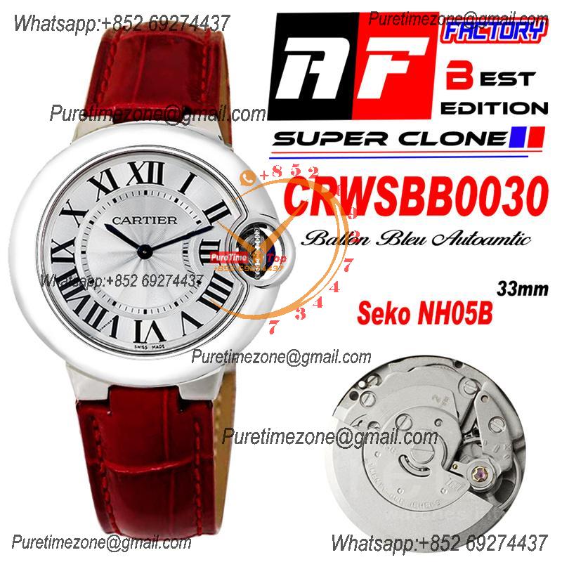 Ballon Bleu WSBB0030 SEIKO NH05A Automatic Womens Watch Best Edition AF 33 Steel Case Silver Dial Red Leather