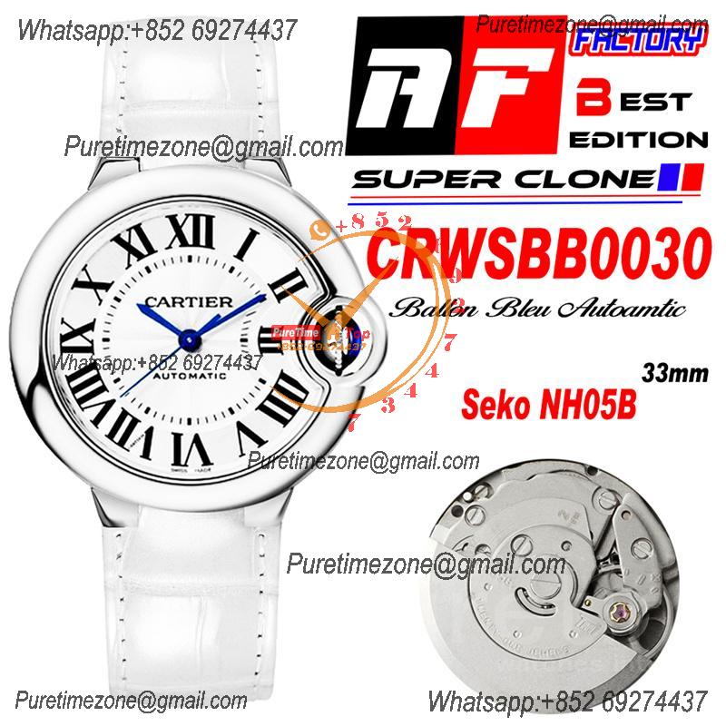 Ballon Bleu WSBB0030 SEIKO NH05A Automatic Womens Watch Best Edition AF 33 Steel Case Silver Dial White Leather