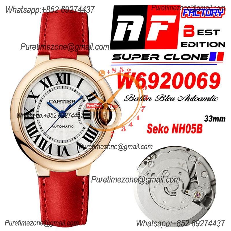 Ballon Bleu W6920069 SEIKO NH05A Automatic Womens Watch Best Edition AF 33mm RG Silver Dial Red Leather