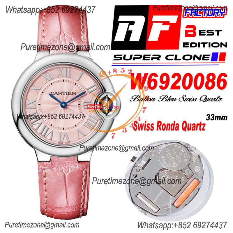 Ballon Bleu W6920086 Ronda Quartz Womens Watch Best Edition AF 33mm SteeL Case Pink Dial Leather Strap