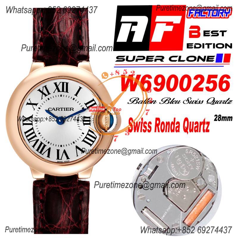 Ballon Bleu W6900256 Ronda Quartz Womens Watch Best Edition AF 28mm RG Silver Dial Brown Leather