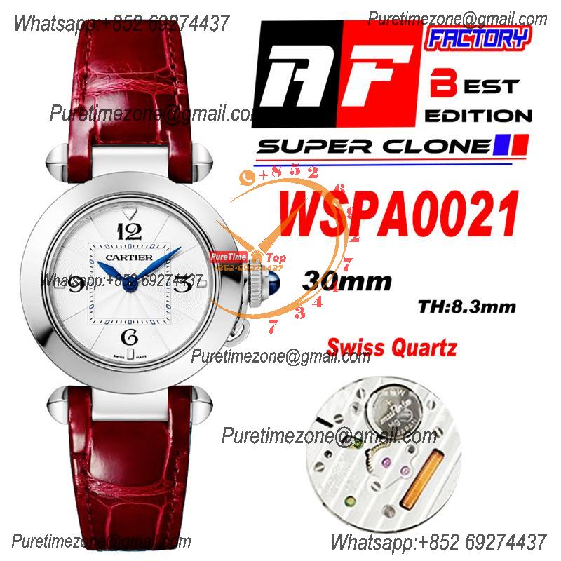 Pasha WSPA0021 Swiss Quartz Womens Watch Best Edition AF 30mm White Textured Dial Red Leather Strap