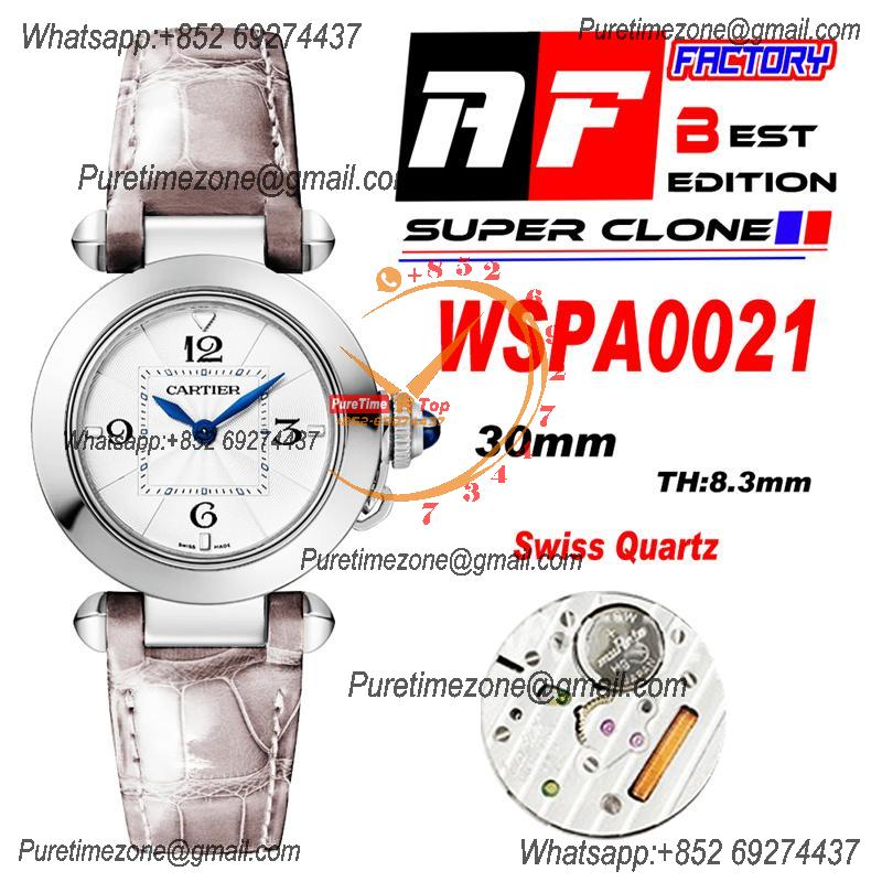 Pasha WSPA0021 Swiss Quartz Womens Watch Best Edition AF 30mm White Textured Dial Gray Leather Strap