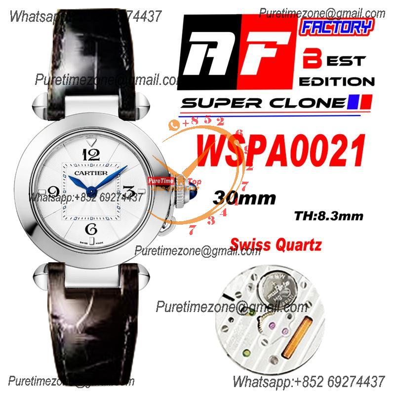 Pasha WSPA0021 Swiss Quartz Womens Watch Best Edition AF 30mm White Textured Dial Black Leather Strap