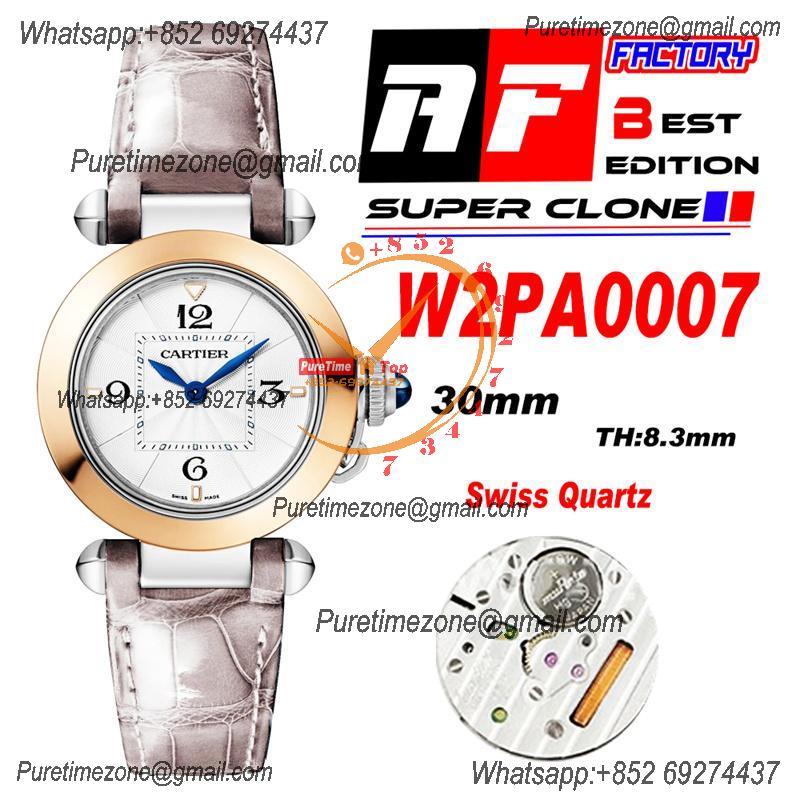 Pasha W2PA0007 Swiss Quartz Womens Watch Best Edition AF 30mm Two Tone RG White Textured Dial Gray Leather Strap