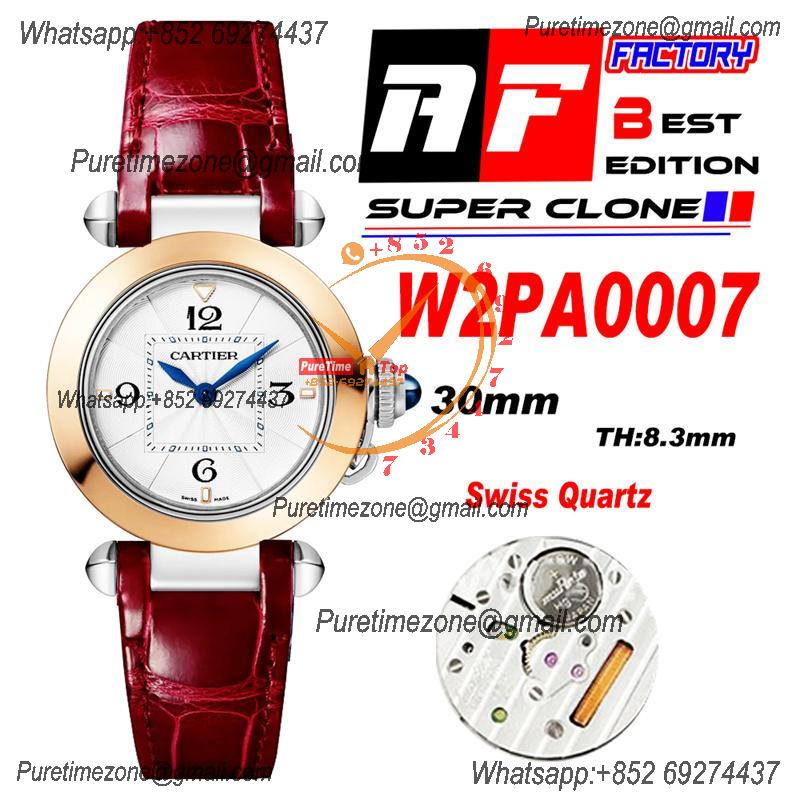 Pasha W2PA0007 Swiss Quartz Womens Watch Best Edition AF 30mm Two Tone RG White Textured Dial Red Leather Strap