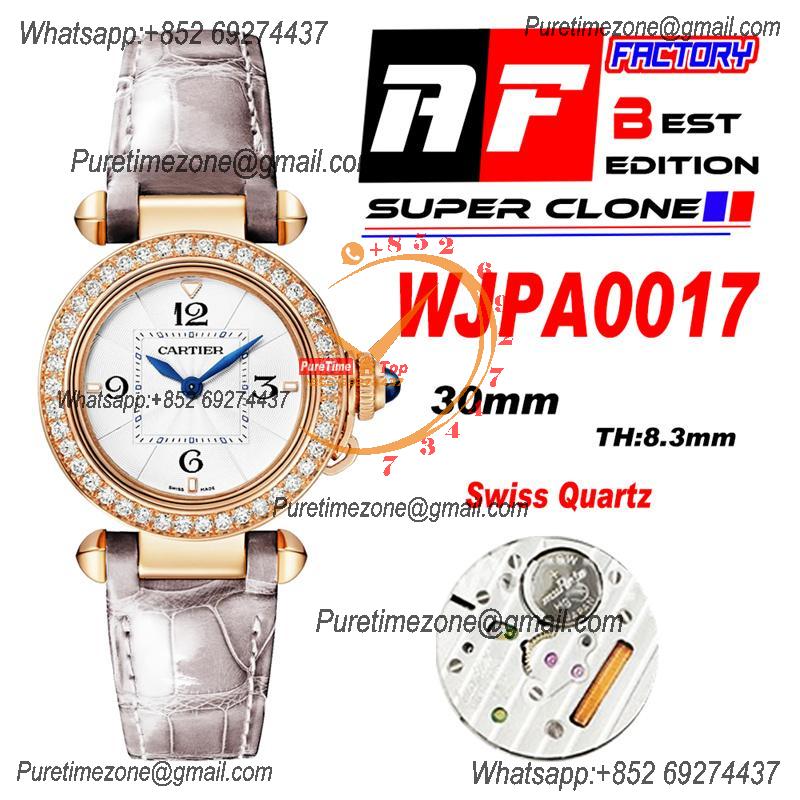 Pasha WJPA0017 Swiss Quartz Womens Watch Best Edition AF 30mm RG Diamonds Bezel White Textured Dial Gray Leather