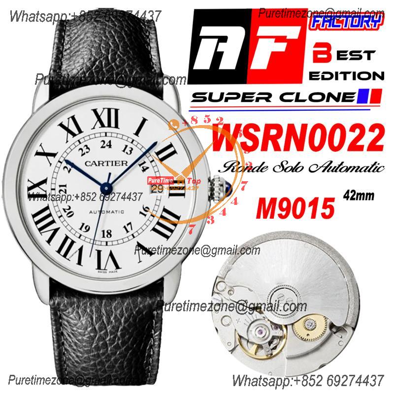 Ronde Solo WSRN0022 M9015 Automatic Mens Watch Best Edition AF 42mm Steel Case White Dial Black Leather