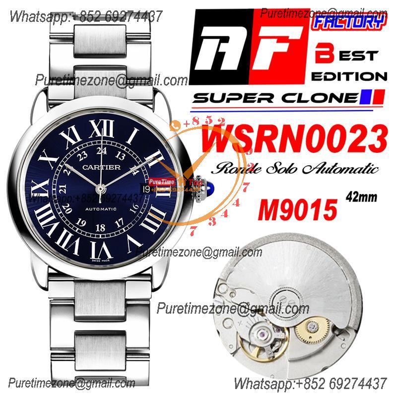 Ronde Solo WSRN0023 M9015 Automatic Mens Watch Best Edition AF 42mm Steel Case Blue Dial SS Bracelet