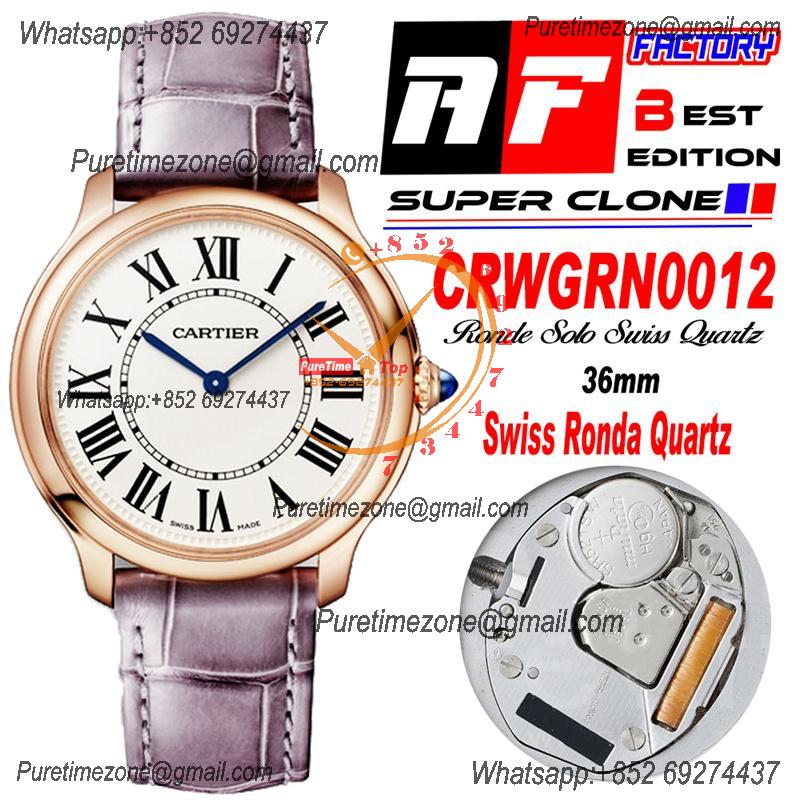 Ronde Louis Medium WGRN0012 Swiss Quartz Womens Watch Best Edition AF 36mm RG White Dial Purple Leather Strap