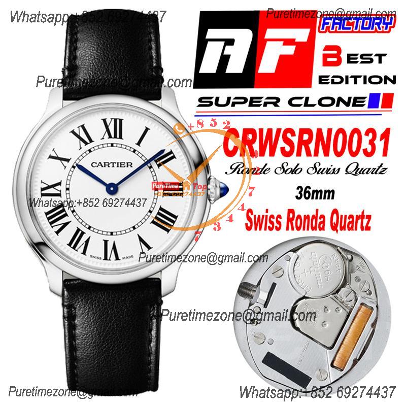 Ronde Louis Medium WSRN0031 Swiss Quartz Womens Watch Best Edition AF 36mm White Dial Black Leather Strap