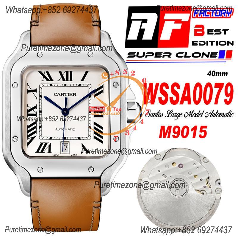 Santos WSSA0079 M9015 Automatic Mens Watch Best Edition AF 40mm White Roman Dial Brown Leather Strap