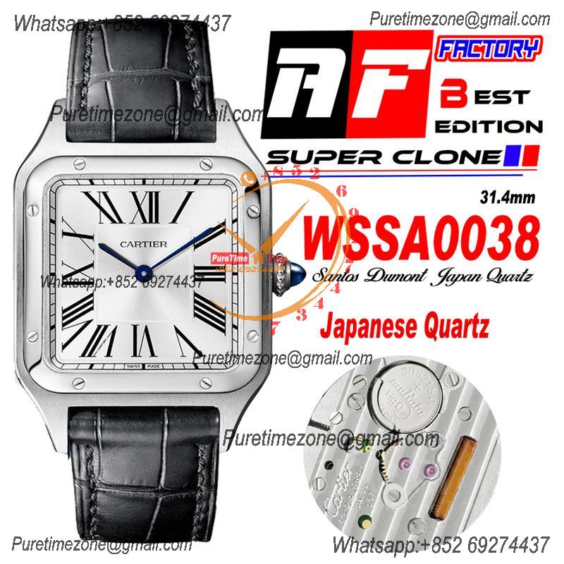 Santos Dumont WSSA0038 31.4mm Japan Quartz Womens Watch Best Edition AF Steel Case Silver Dial Black Leather Strap