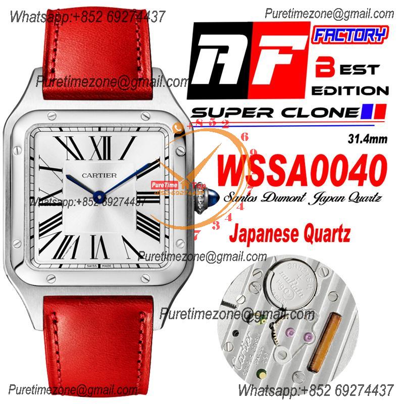 Santos Dumont WSSA0040 31.4mm Japan Quartz Womens Watch Best Edition AF Steel Case Silver Dial Red Leather Strap Ladies