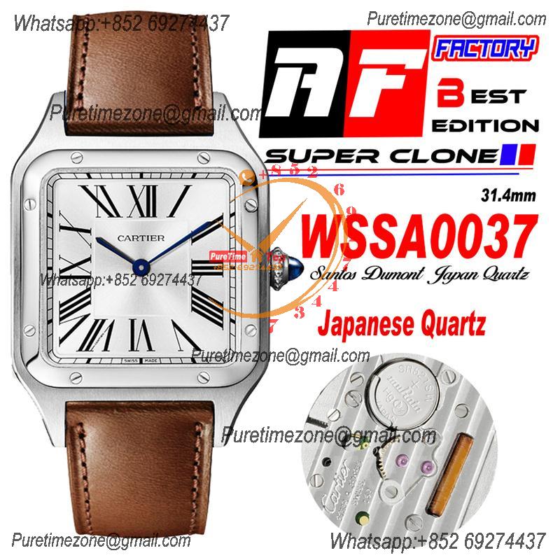 Santos Dumont WSSA0037 31.4mm Japan Quartz Womens Watch Best Edition AF Steel Case Silver Dial Brown Leather Strap