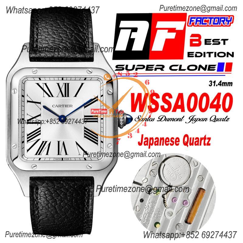 Santos Dumont WSSA0040 31.4mm Japan Quartz Womens Watch Best Edition AF Steel Case Silver Dial Black Leather Strap