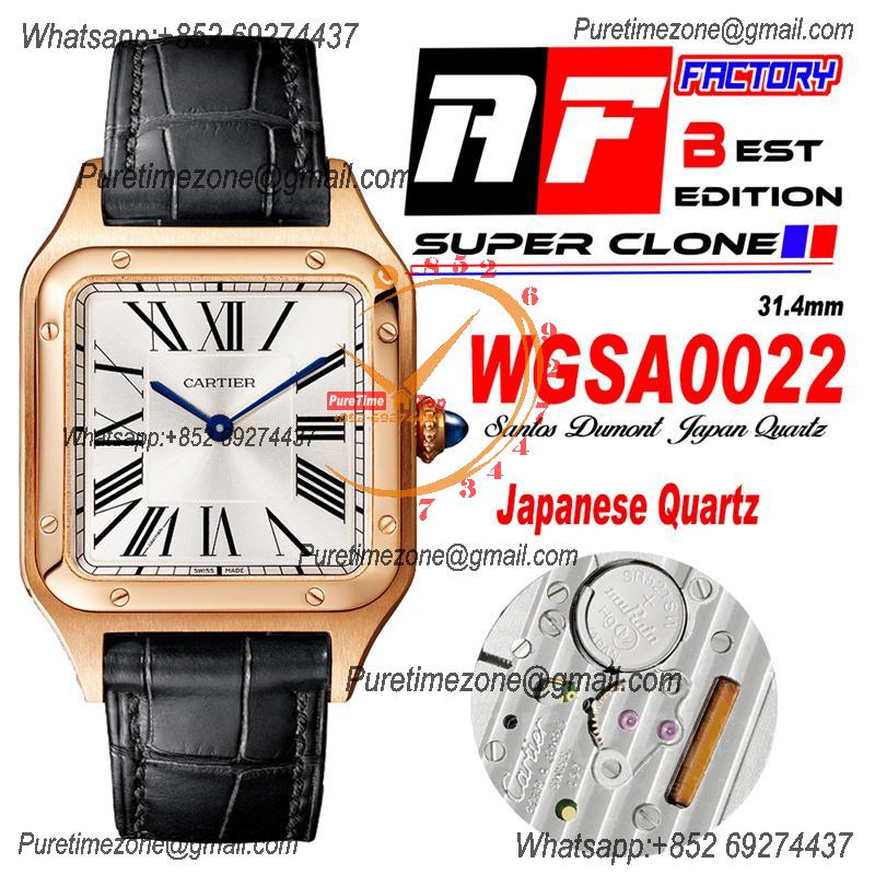 Santos Dumont WGSA0022 31.4mm Japan Quartz Womens Watch Best Edition AF Rose Gold Silver Dial Black Leather Strap