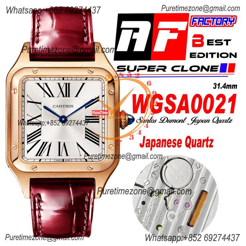 Santos Dumont WGSA0021 31.4mm Japan Quartz Womens Watch Best Edition AF Rose Gold Silver Dial Red Leather Strap