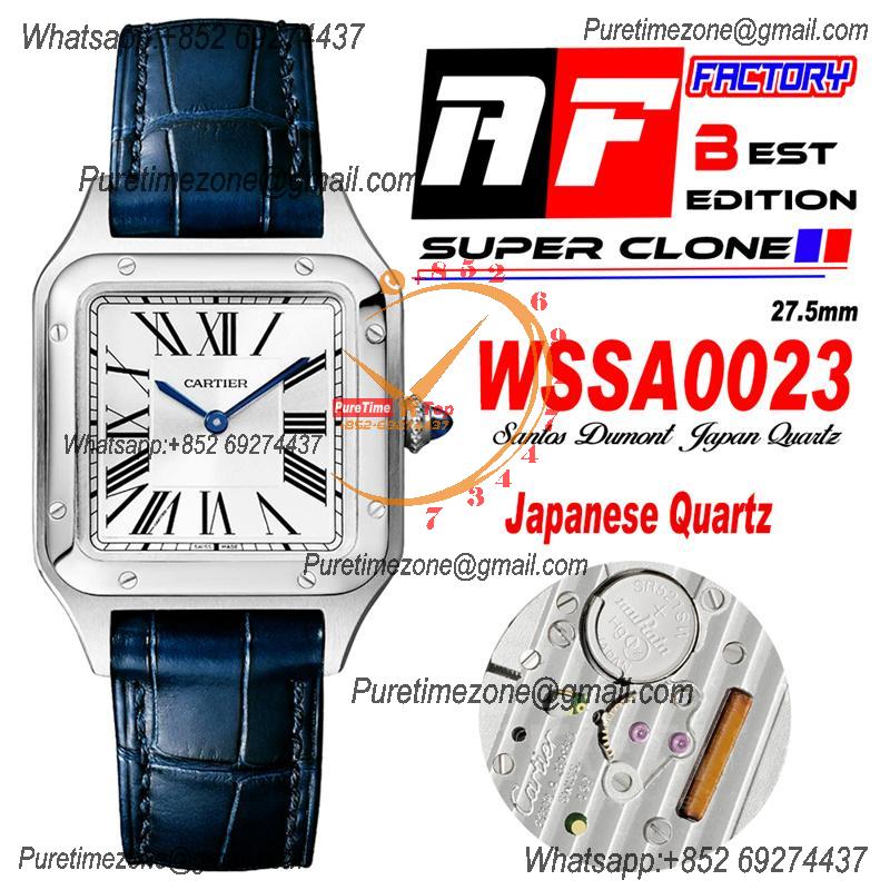 Santos Dumont WSSA0023 27.5mm Japan Quartz Womens Watch Best Edition AF Steel Case Silver Dial Blue Leather