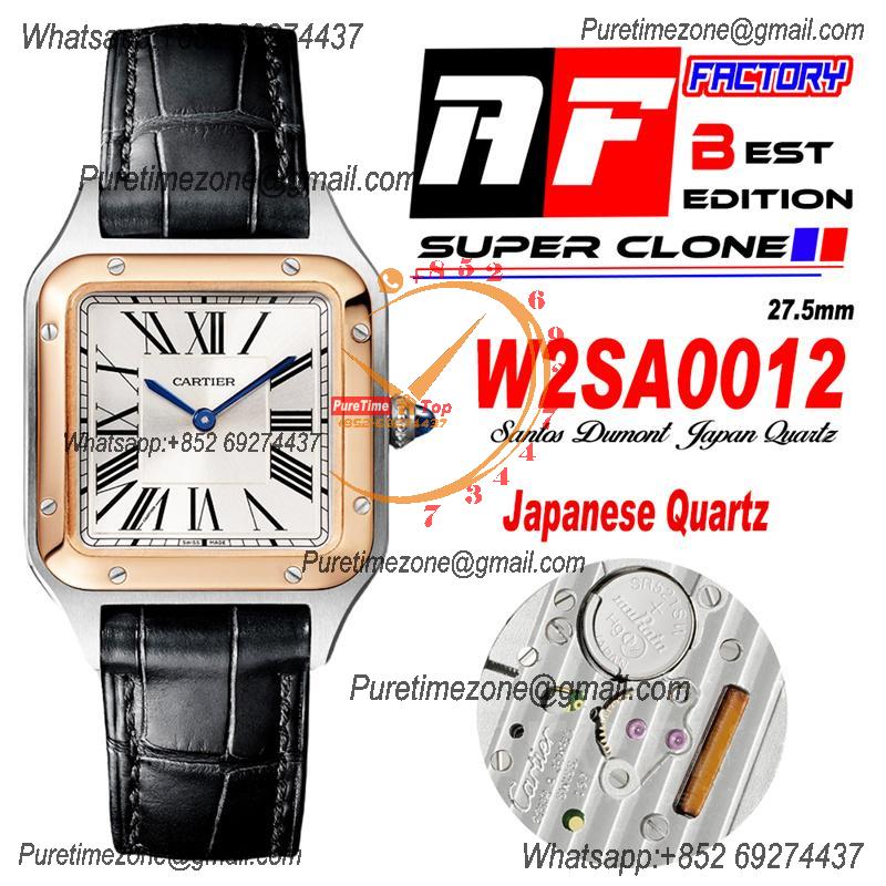 Santos Dumont W2SA0012 27.5mm Japan Quartz Womens Watch Best Edition AF Two Tone RG Silver Dial Black Leather