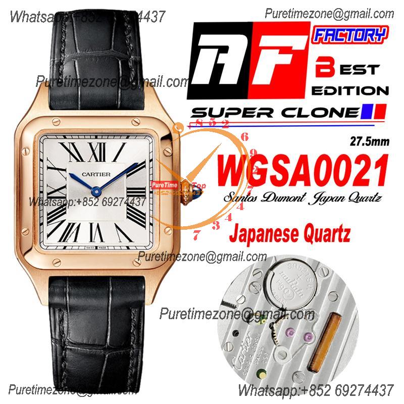 Santos Dumont WGSA0021 27.5mm Japan Quartz Womens Watch Best Edition AF Rose Gold Silver Dial Black Leather