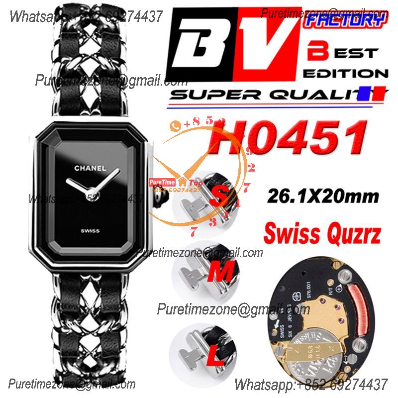 Premiere H0451 Swiss Quartz Womens Watch Best Edition BVF Steel Case Black Dial Interwoven Leahter Strap Ladies