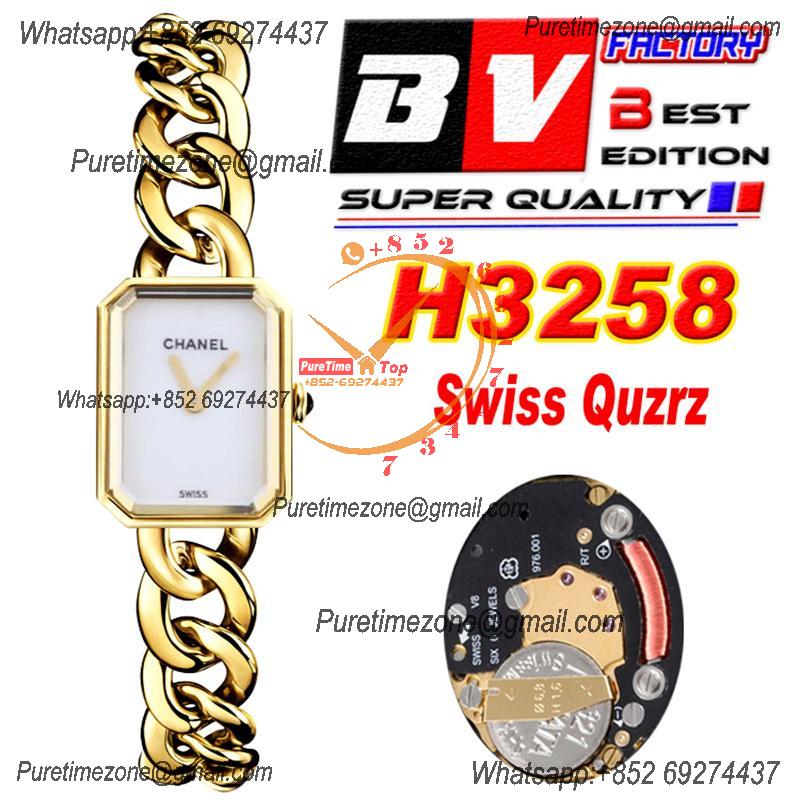 Premiere H3256 Swiss Quartz Womens Watch Best Edition BVF Yellow Gold MOP Dial SS Bracelet Ladies