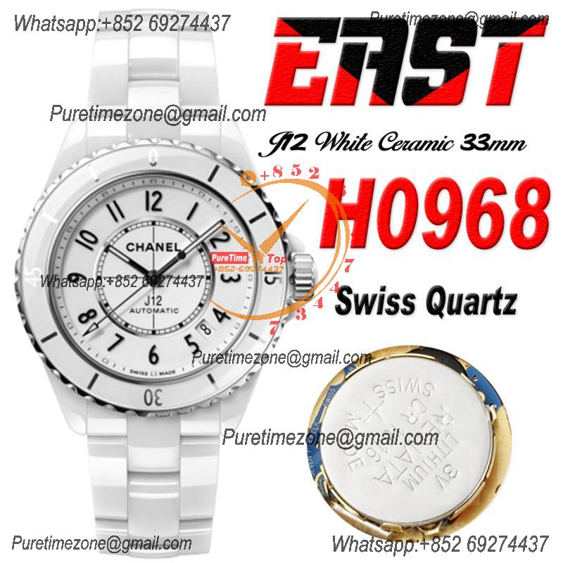 J12 H0968 33mm Swiss Quartz Womens Watch Best Edition EAST White Korea Ceramic White Dial on Bracelet