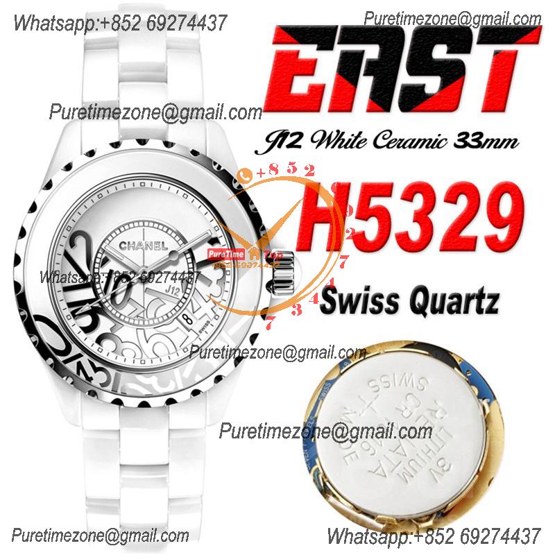 J12 H5239 33mm Swiss Quartz Womens Watch Best Edition EAST White Korea Ceramic White Dial on Bracelet