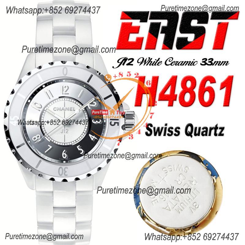 J12 H4861 33mm Swiss Quartz Womens Watch Best Edition EAST White Korea Ceramic Gray Dial on Bracelet