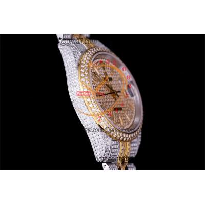 Datejust A2824 Automatic Mens Watch Best Edition ZYF TTYG Paved Diaomond Stick Dial Fully Ice Out 904L Steel Bracelet