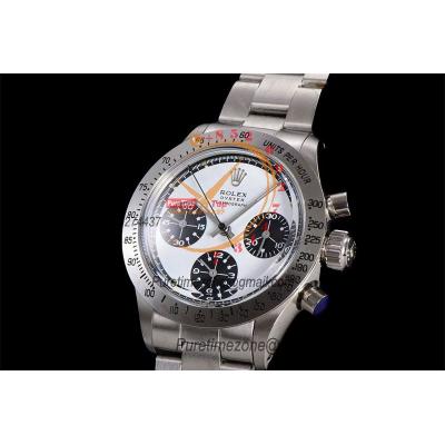 Daytona Paul Newman ST91 Manual Winding Chronograph Mens Watch Best Edition WMF 37.5 White Black Dial SS Oyster Bracelet