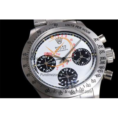 Daytona Paul Newman ST91 Manual Winding Chronograph Mens Watch Best Edition WMF 37.5 White Black Dial SS Oyster Bracelet