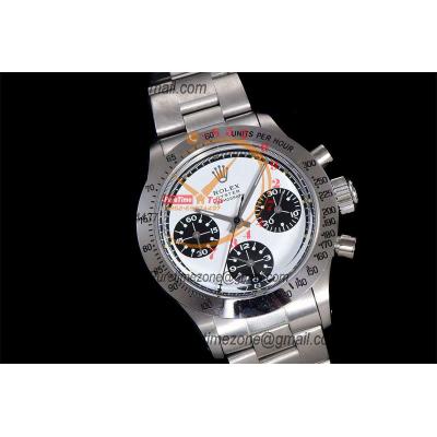 Daytona Paul Newman ST91 Manual Winding Chronograph Mens Watch Best Edition WMF 37.5 White Black Dial SS Oyster Bracelet