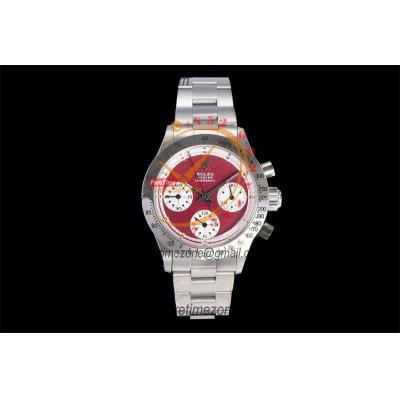 Daytona Paul Newman ST91 Manual Winding Chronograph Mens Watch Best Edition WMF 37.5 Red White Dial SS Oyster Bracelet