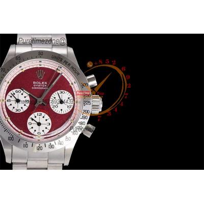 Daytona Paul Newman ST91 Manual Winding Chronograph Mens Watch Best Edition WMF 37.5 Red White Dial SS Oyster Bracelet