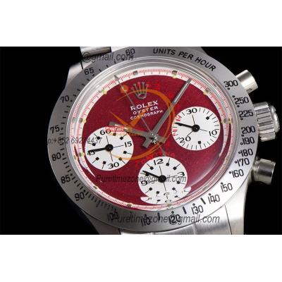 Daytona Paul Newman ST91 Manual Winding Chronograph Mens Watch Best Edition WMF 37.5 Red White Dial SS Oyster Bracelet