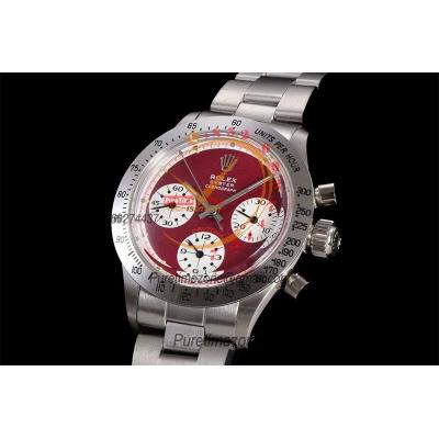 Daytona Paul Newman ST91 Manual Winding Chronograph Mens Watch Best Edition WMF 37.5 Red White Dial SS Oyster Bracelet