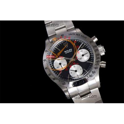 Daytona Paul Newman ST91 Manual Winding Chronograph Mens Watch Best Edition WMF 37.5 Black Silver Dial SS Oyster Bracele