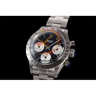 Daytona Paul Newman ST91 Manual Winding Chronograph Mens Watch Best Edition WMF 37.5 Black Silver Dial SS Oyster Bracele