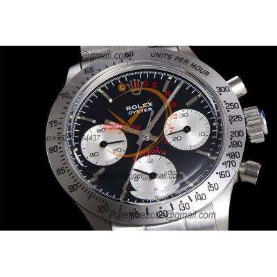 Daytona Paul Newman ST91 Manual Winding Chronograph Mens Watch Best Edition WMF 37.5 Black Silver Dial SS Oyster Bracele