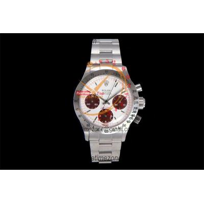 Daytona Paul Newman ST91 Manual Winding Chronograph Mens Watch Best Edition WMF 37.5 White Red Dial SS Oyster Bracelet