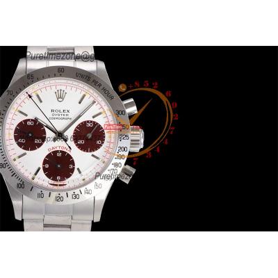 Daytona Paul Newman ST91 Manual Winding Chronograph Mens Watch Best Edition WMF 37.5 White Red Dial SS Oyster Bracelet