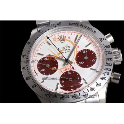 Daytona Paul Newman ST91 Manual Winding Chronograph Mens Watch Best Edition WMF 37.5 White Red Dial SS Oyster Bracelet