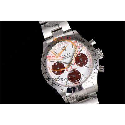 Daytona Paul Newman ST91 Manual Winding Chronograph Mens Watch Best Edition WMF 37.5 White Red Dial SS Oyster Bracelet