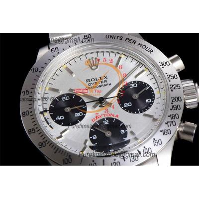 Daytona Paul Newman ST91 Manual Winding Chronograph Mens Watch Best Edition WMF 37.5 Silver Black Dial SS Oyster Bracele