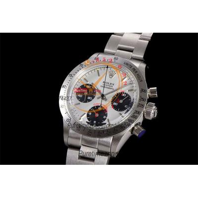 Daytona Paul Newman ST91 Manual Winding Chronograph Mens Watch Best Edition WMF 37.5 Silver Black Dial SS Oyster Bracele