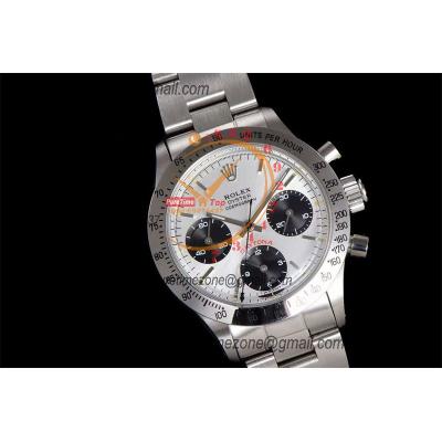 Daytona Paul Newman ST91 Manual Winding Chronograph Mens Watch Best Edition WMF 37.5 Silver Black Dial SS Oyster Bracele