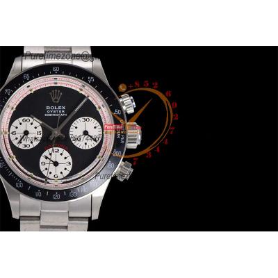 Daytona Paul Newman ST91 Manual Winding Chronograph Mens Watch Best Edition WMF 37.5 Black White Dial SS Oyster Bracelet