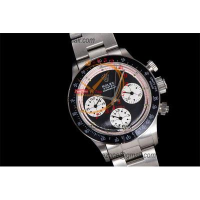 Daytona Paul Newman ST91 Manual Winding Chronograph Mens Watch Best Edition WMF 37.5 Black White Dial SS Oyster Bracelet